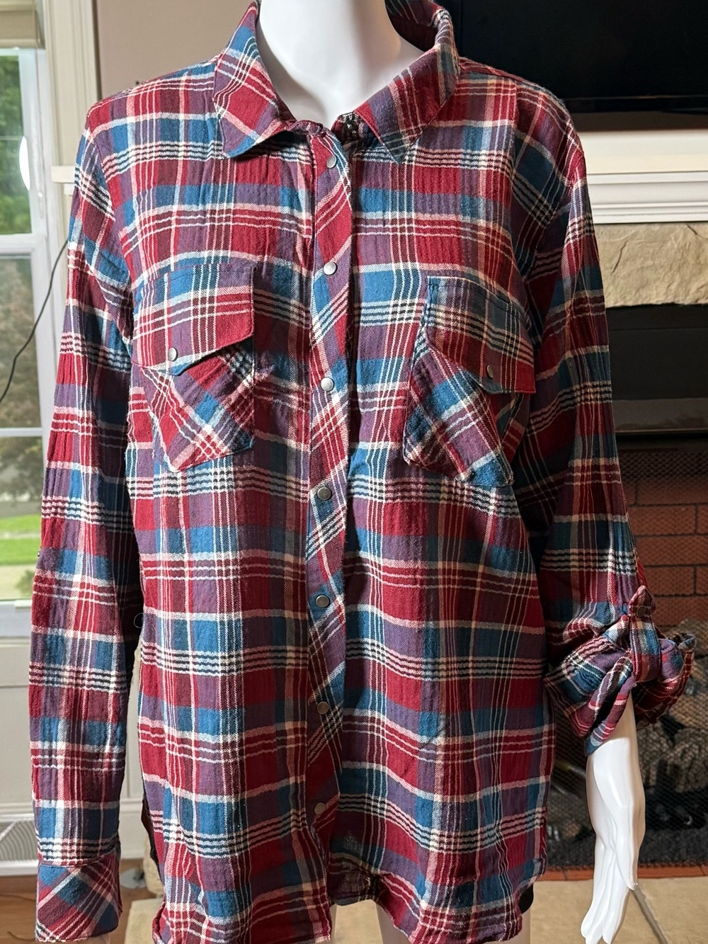 Red & Blue Plaid Button-Up women’s Shirt